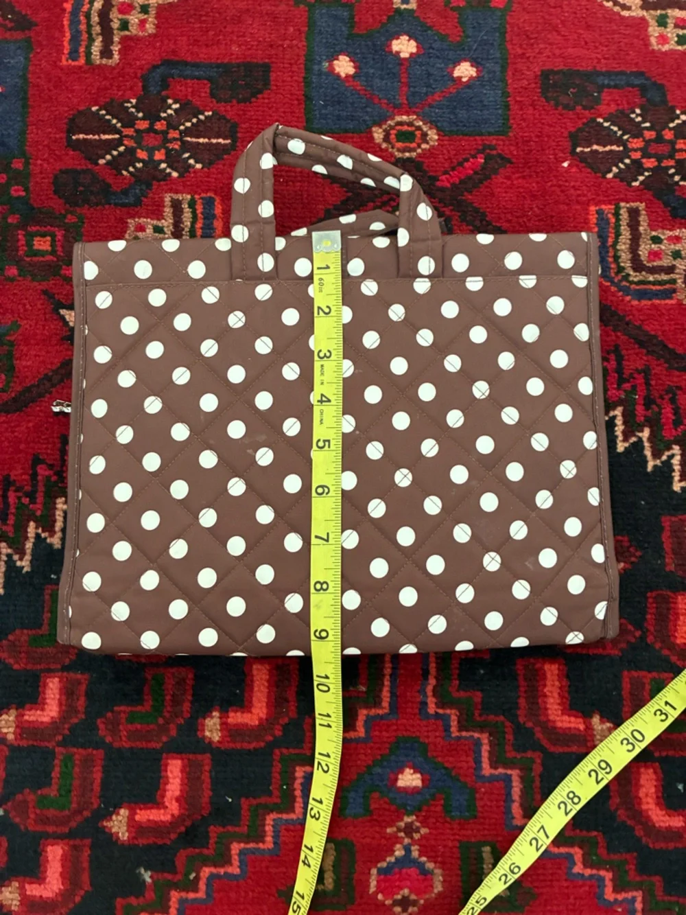 Henri Bendel Brown and White Polka Dots Travel Makeup Bag